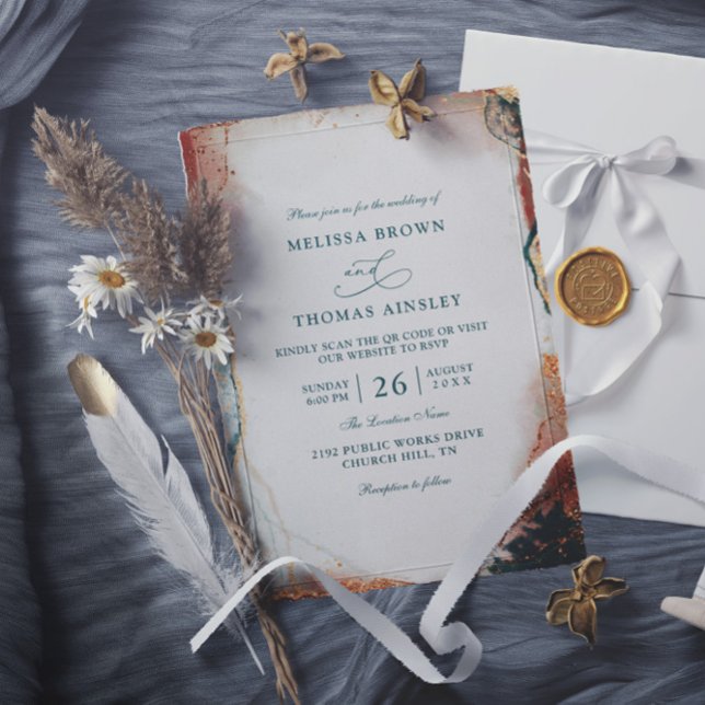 Invitation Modern Abstract Teal Foil Budget QR Code Wedding (Créateur téléchargé)
