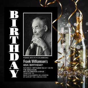 Invitation Modern Any Age Black White Photo Anniversaire