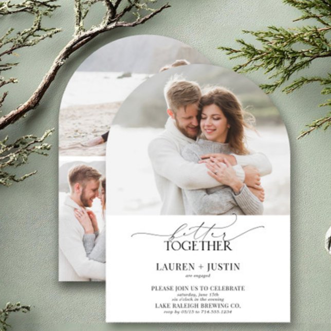 Invitation Modern Arch 4 Photo Script Engagement Party (Créateur téléchargé)
