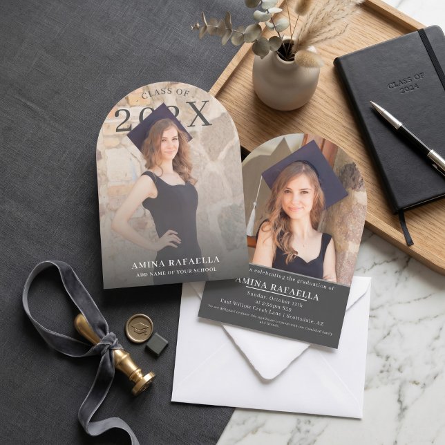 Invitation Modern Arch Photo Minimalist Graduation | PhotoPop (Modern Arch Photo Minimalist Graduation Party Invitation Editable Template
)
