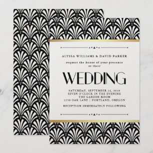 Invitation Modern Art Deco   Black and White Wedding