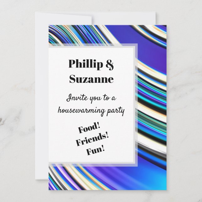Invitation Modern Artsy Wavy Blue Fractal Stripes Pattern  (Devant)