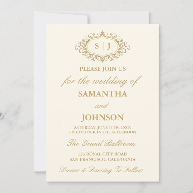 Invitation Modern Ballroom Monogram Vintage Ivory Wedding (Devant)