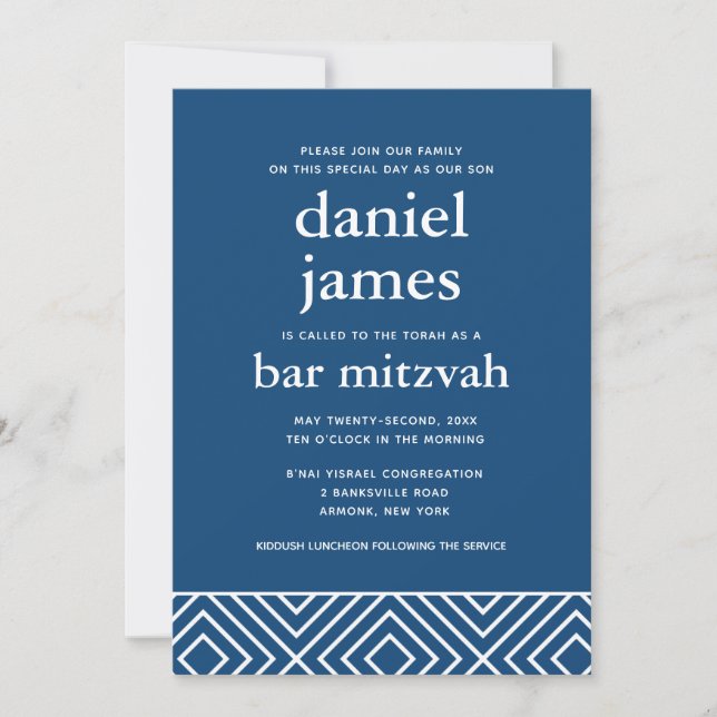 Invitation Modern Bar Mitzvah QR Code Détails et réponse, ble (Devant)