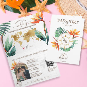 Invitation Modern Beach Destination Mariage Passeport QR Code