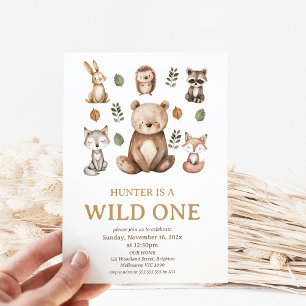 Invitation Modern Bear Woodland Wild One 1st Birthday
