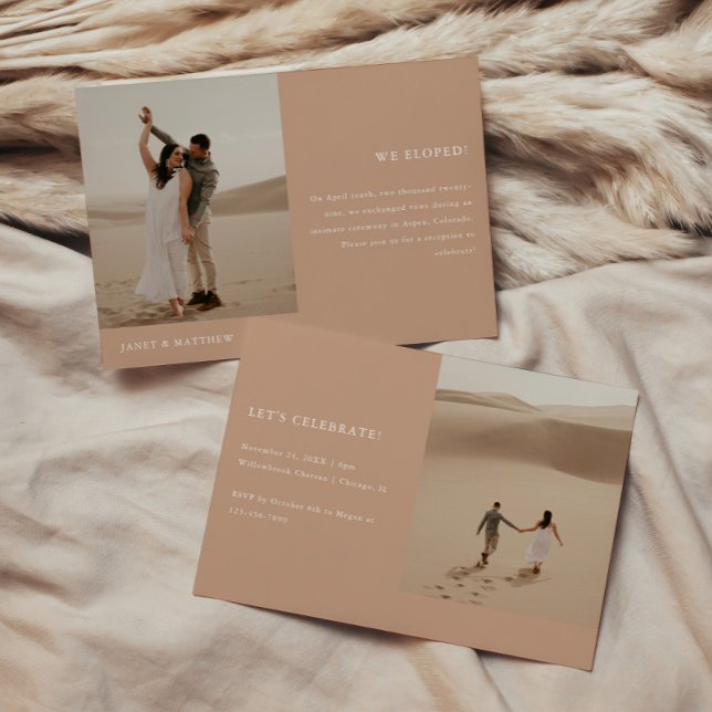 Invitation Modern Beige 2-Photo Elopement Wedding Reception (Créateur téléchargé)