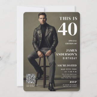 Invitation Modern Birthday Photo Magazine Cover Custom Card