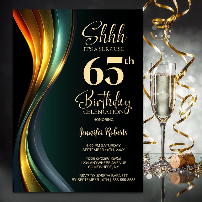 Invitation Modern Black and Gold Surprise 65th Birthday Party (Créateur téléchargé)