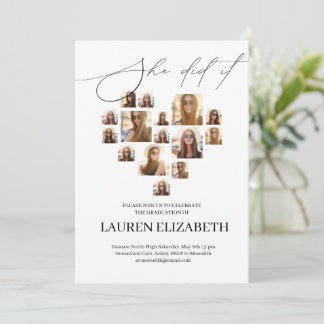 Invitation Modern Black and White 15photo collage Graduation 