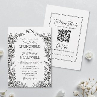 Invitation Modern Black and White Botanical Wedding