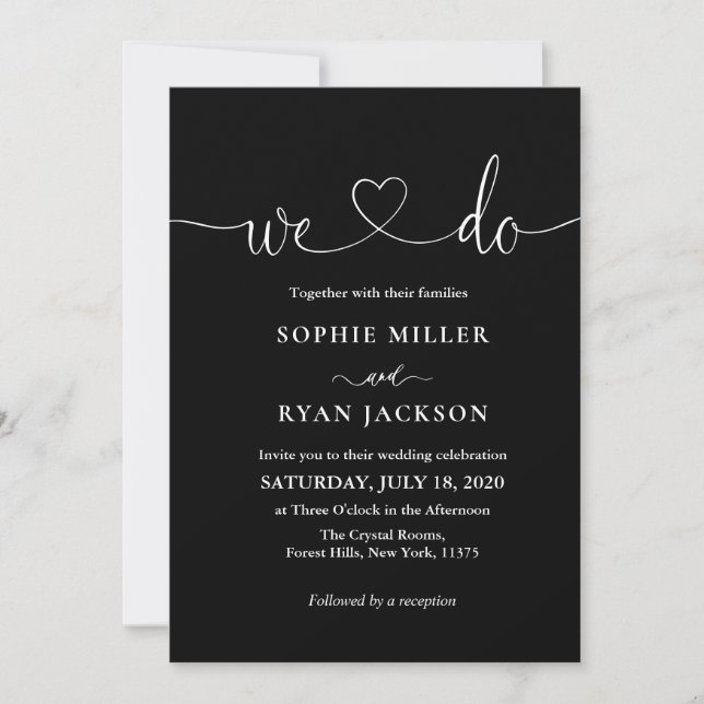 Invitation Modern Black and White We Do Script Wedding  (Devant)