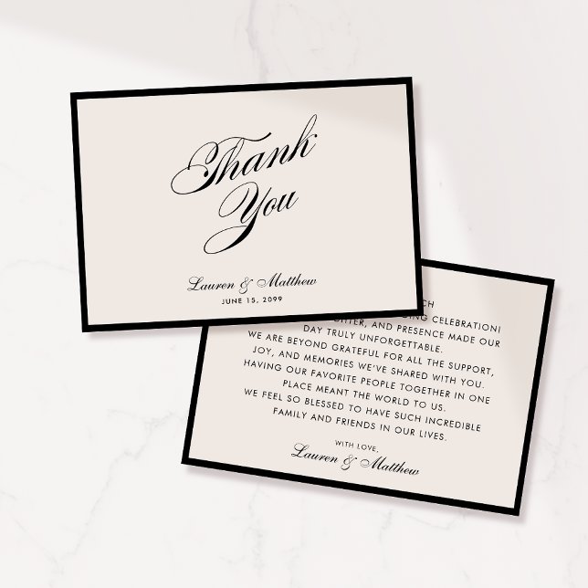 Invitation Modern Black Border Ivory Wedding Thank You Card (Créateur téléchargé)