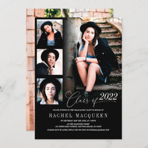 Invitation Modern Black Cinq photo Collage Party de graduatio