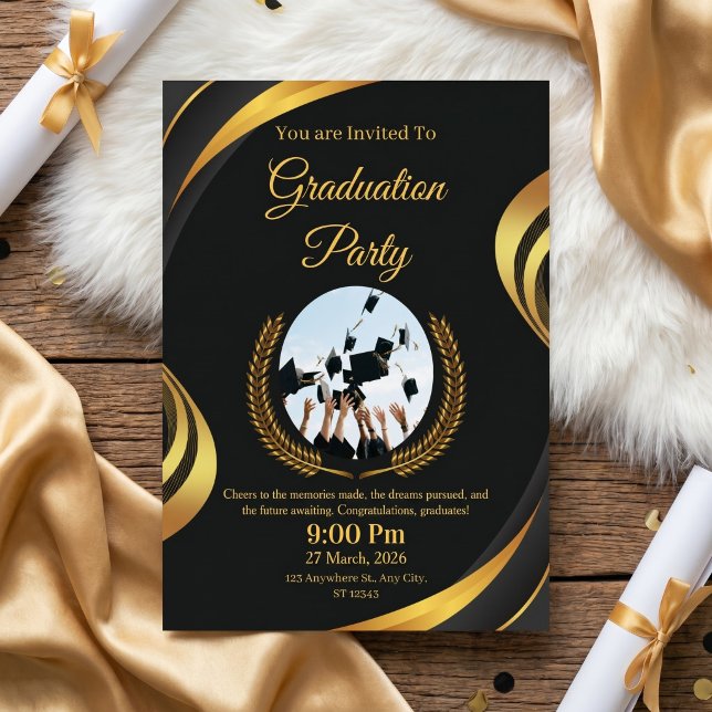 Invitation Modern Black & Gold Graduation Party (Créateur téléchargé)