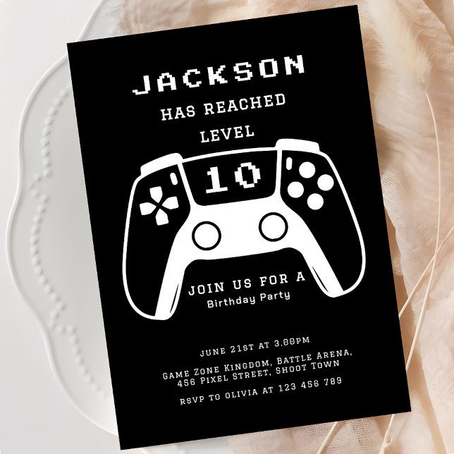 Invitation Modern Black Level Up Gamer Kids Birthday Party (Créateur téléchargé)