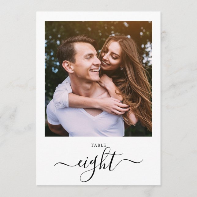 Invitation Modern Black Script Photo Eight Table Number (Devant)