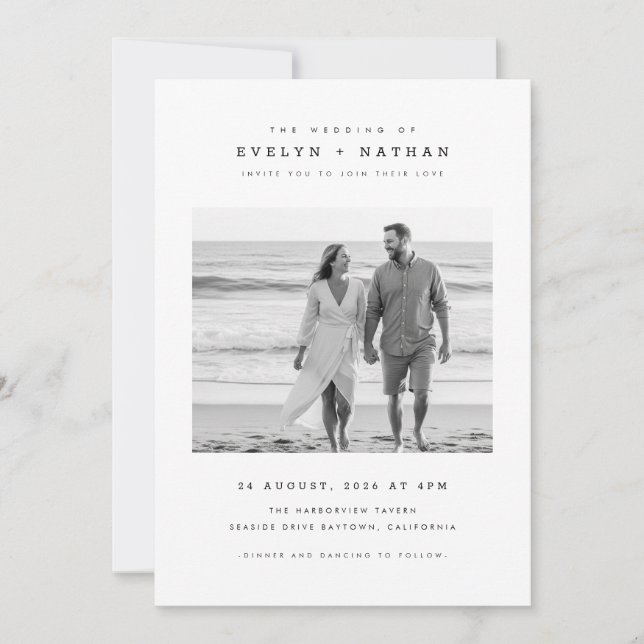 Invitation Modern Black & White QR Code Photo Wedding (Devant)