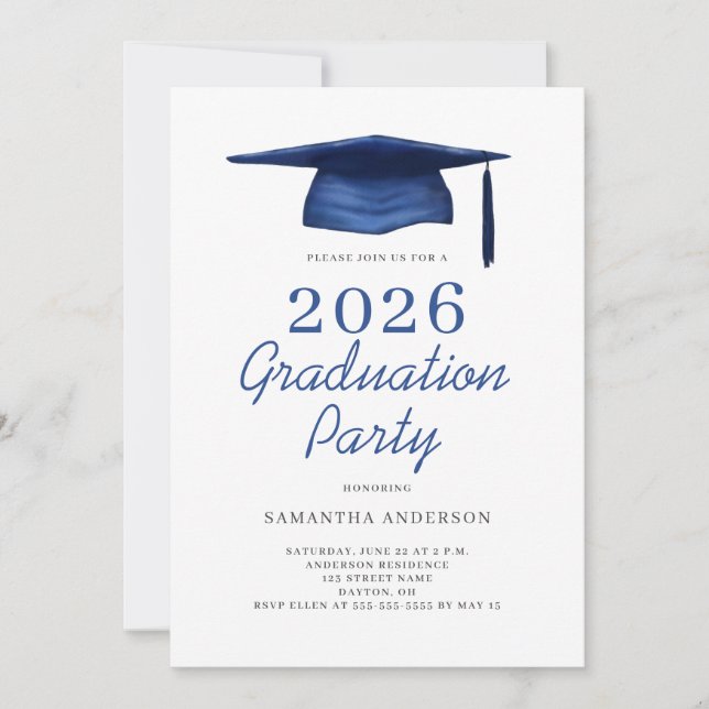 Invitation Modern Blue 2026 Graduation Party  (Devant)
