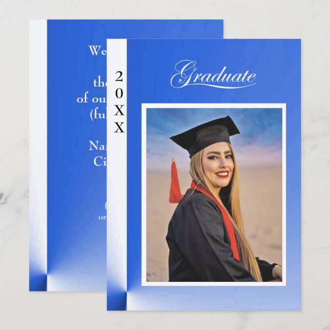 Invitation Modern Blue Abstract Grad Announcement with photo (Devant / Derrière)