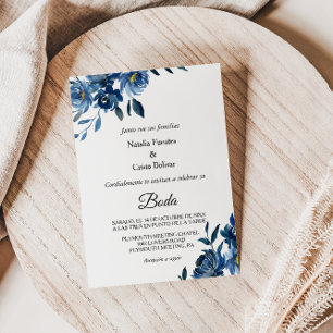 Invitation Modern Blue Floral Wedding