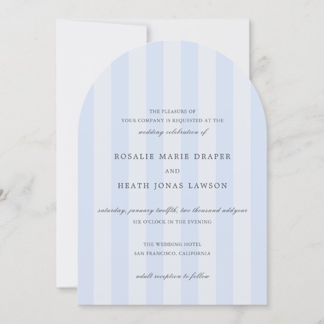 Invitation Modern Blue Stripes Elegant Wedding (Devant)
