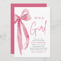 Modern Blush Pink Bow It's a Girl Baby Shower