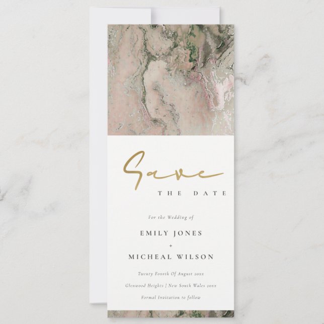 INVITATION MODERN BLUSH ROSE GOLD AGATE SAVE THE DATE  (Devant)