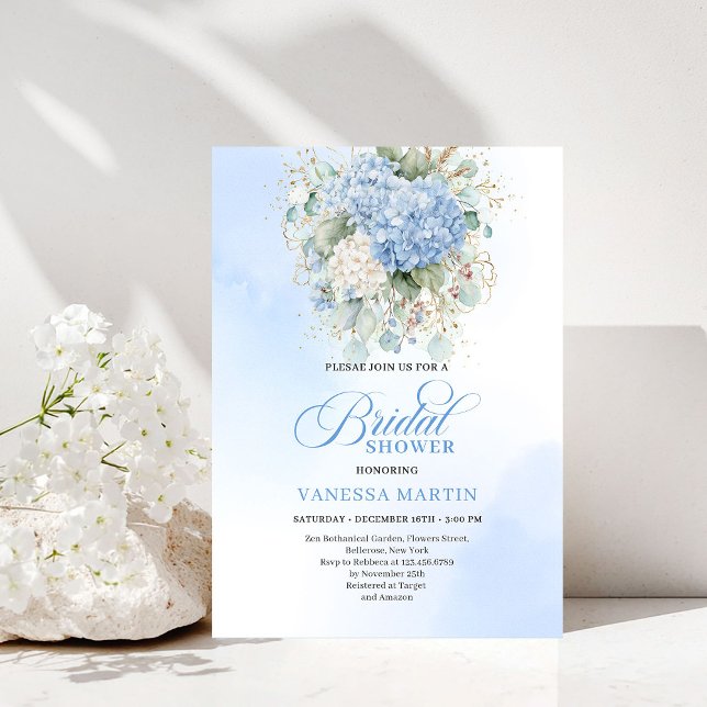 Invitation Modern Bohemian Blue Floral Bridal Shower Invite (Modern Bohemian Blue Floral Bridal Shower Invitation)