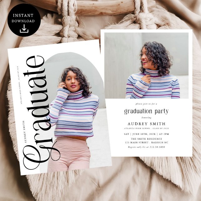 Invitation Modern Boho Arch 2 Photos Graduation (Créateur téléchargé)