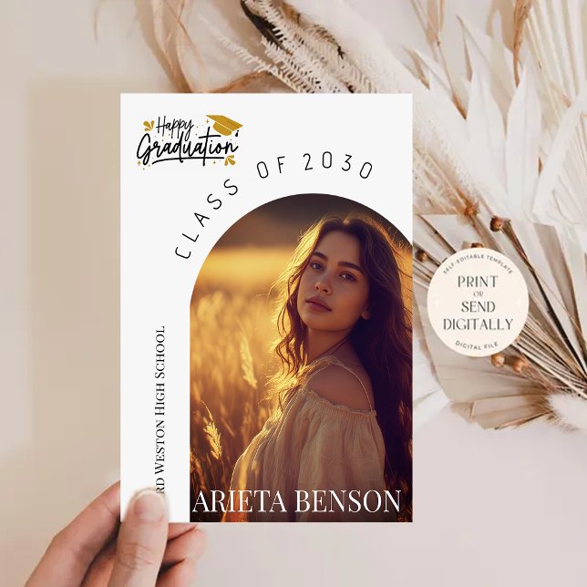 Invitation Modern Boho Arch Photo Graduation Announcement  (Créateur téléchargé)