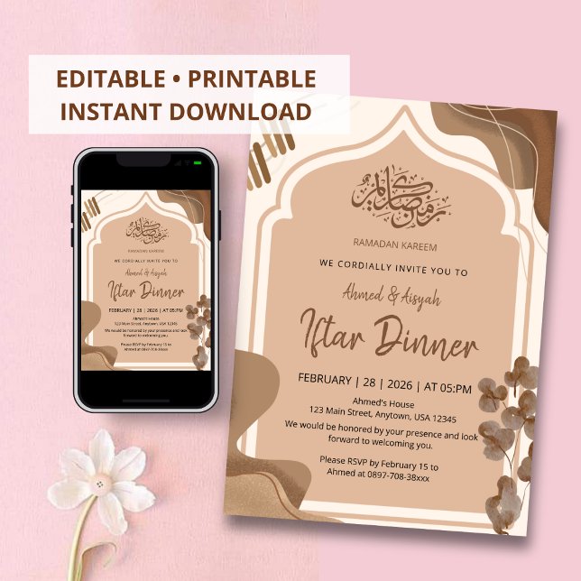 Invitation Modern Boho Earth Tone Islamic Arch Iftar (Créateur téléchargé)