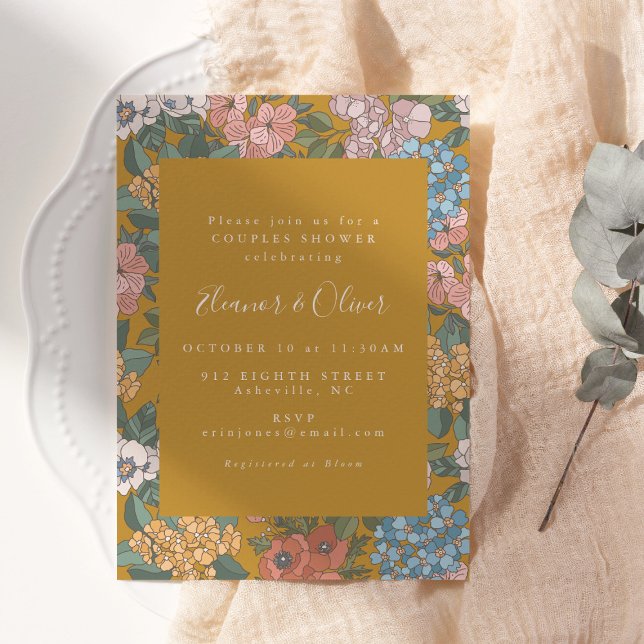 Invitation Modern Boho Floral Mustard Yellow Couples Shower (Créateur téléchargé)
