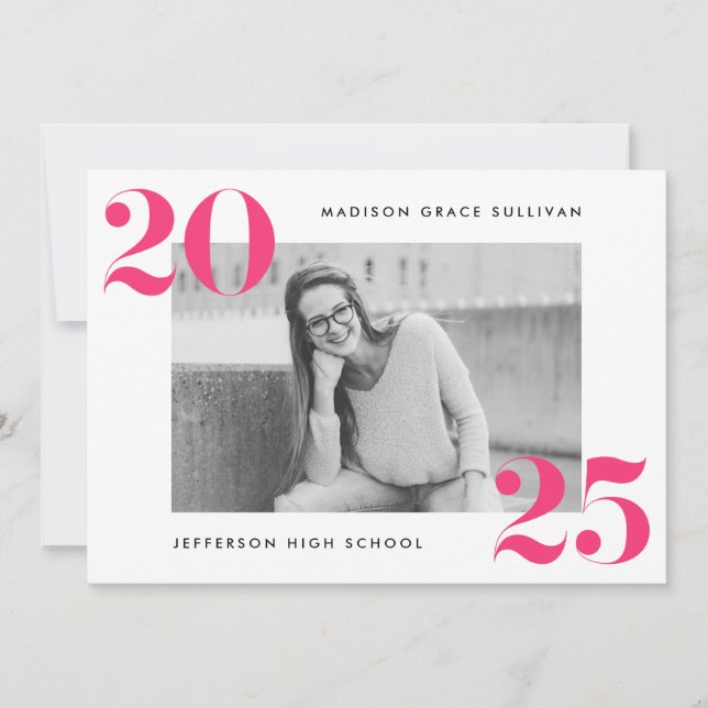 Invitation Modern Bold 2025 Hot rose Photo Graduation Party (Devant)