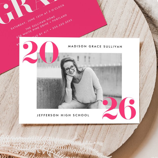 Invitation Modern Bold 2025 Hot rose Photo Graduation Party (Créateur téléchargé)