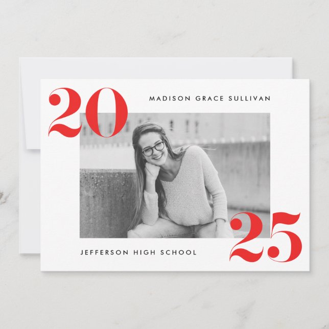 Invitation Modern Bold 2025 Red Photo Graduation Party (Devant)