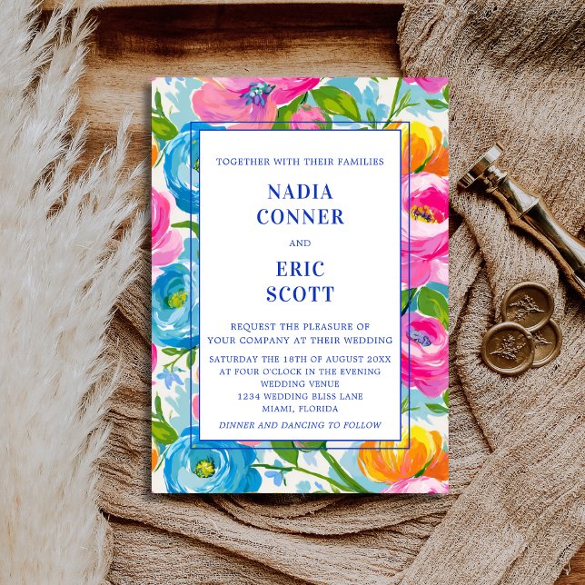 Invitation Modern Bold Bright Vibrant Colorful Floral Wedding (Créateur téléchargé)