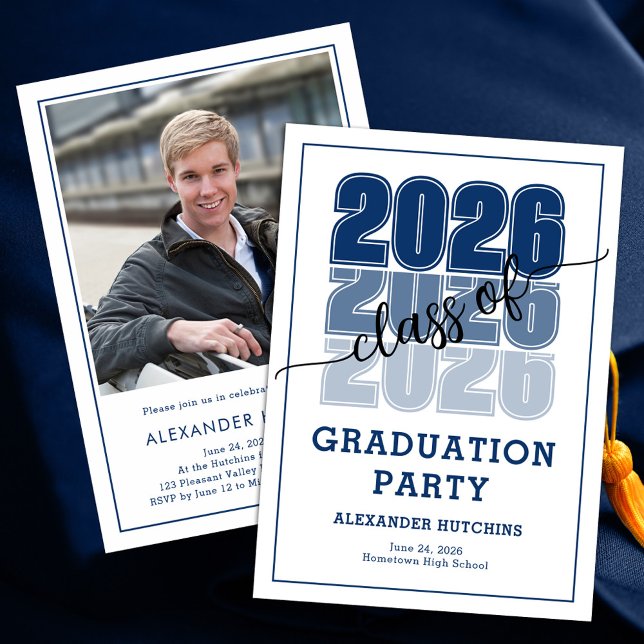 Invitation Modern Bold Class 2026 Navy Blue Graduation Party (Créateur téléchargé)
