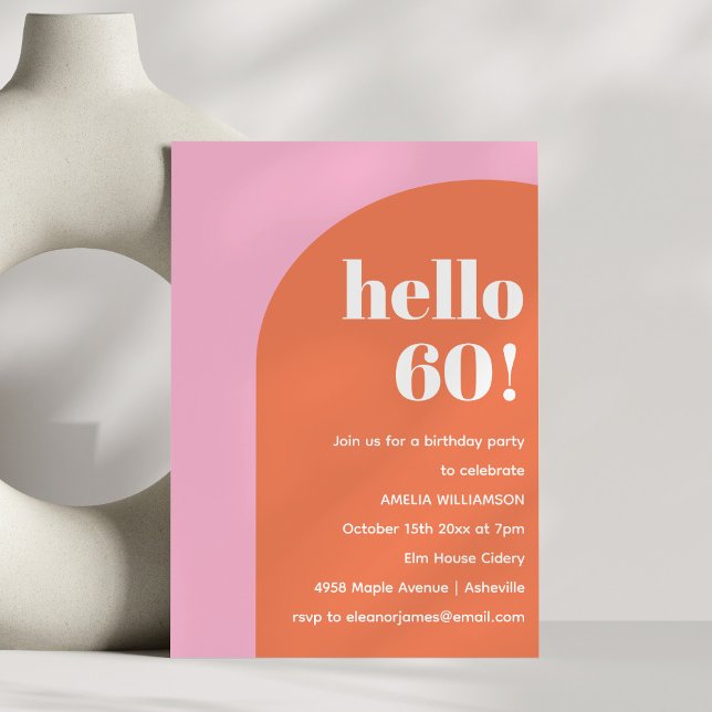Invitation Modern Bold Geometric Pink Orange 60th Birthday (Créateur téléchargé)