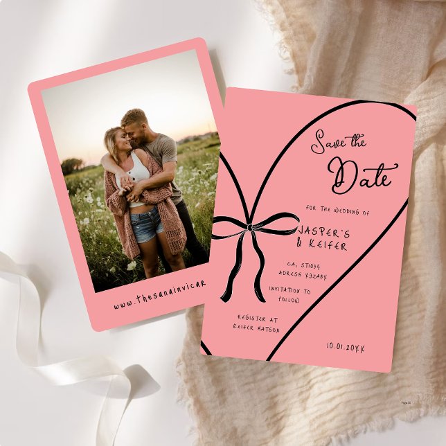 Invitation Modern Bold Heart Bow Photo Mariage Enregistrer La (Créateur téléchargé)