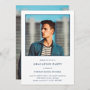 Invitation Modern Bold Navy Blue White Photo Party