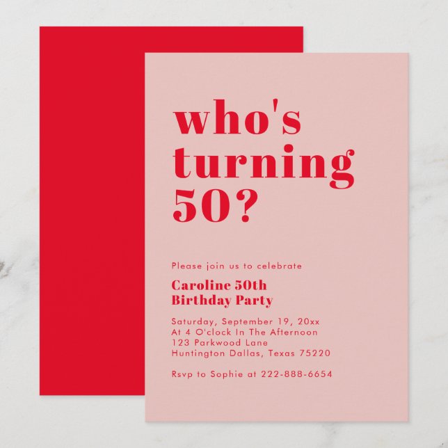 Invitation Modern Bold qui atteint 50 ans | Anniversaire roug (Devant / Derrière)