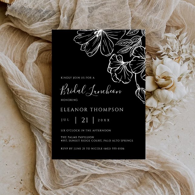 Invitation Modern Botanical Black Line Art Bridal Luncheon  (Créateur téléchargé)