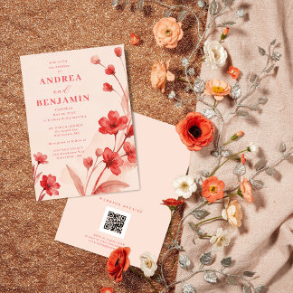 Invitation Modern Botanical Bloom Juicy Red Pinky Pink 