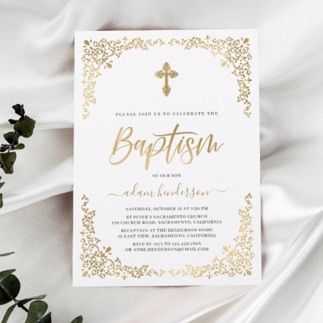 Invitation Modern Botanical Gold Baptism (Créateur téléchargé)