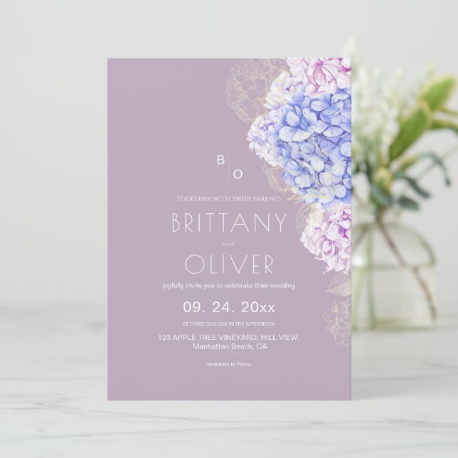 Invitation Modern Botanical Lilac & White Floral Wedding (Debout devant)