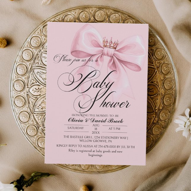 Invitation Modern Bow Pink Baby Shower (Créateur téléchargé)
