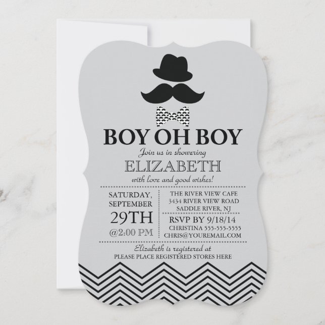 Invitation Modern Boy Oh Boy Little Man Mustache Baby shower (Devant)