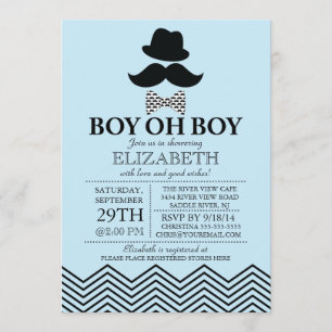 Invitation Modern Boy Oh Boy Little Man Mustache Baby shower