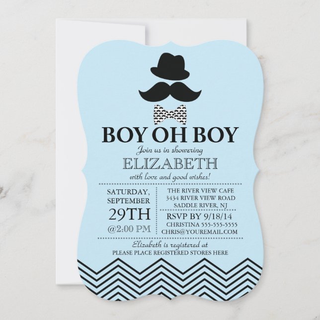 Invitation Modern Boy Oh Boy Little Man Mustache Baby shower (Devant)